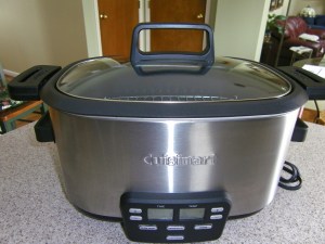6 1/2 Quart Three-Way Cooker (AKA, crock pot on steroids).  After a lot of research, I chose this one.  You can brown the meat/vegetables right in the pot and also use it as a steamer.